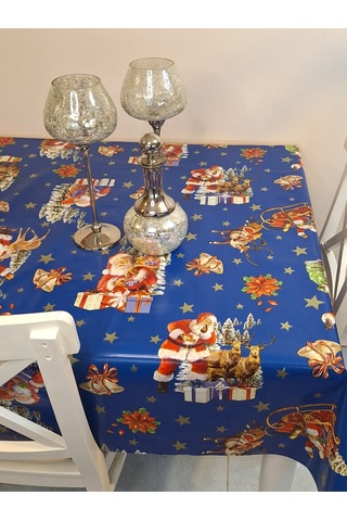 Yeni Yıl Desenli Elyaflı Pvc Masa Örtüsü Silinebilir Ve Su Geçirmez Muşamba Mrl137c Mavi