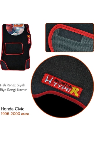 Nyf Honda Civic 1996-2000 Siyah Halı Paspas (Biye Kırmızı)