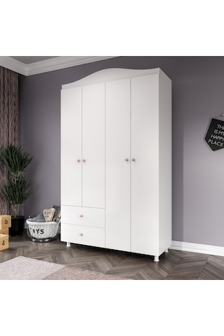 Angel Pembe Kulplu 5 Bölmeli 2 Çekmeceli Gardrop