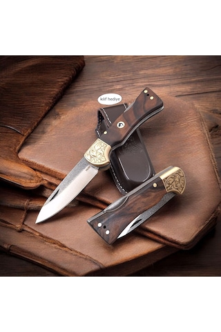 N690 Böhler Çelik Gravürlü Balçıklı Kilitli Yaylı Çakı Dayanıklı El İşçiliği Çakı Modelleri Açık Kahverengi