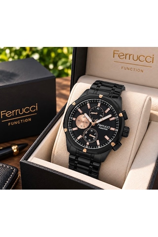 Ferrucci Fc-80349 Fonksiyonları Aktif Siyah Renk Spor Model Çelik Erkek Kol Saati