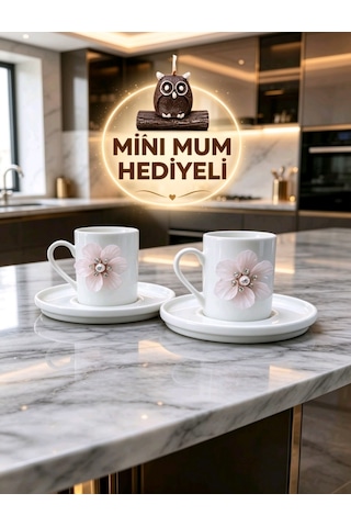 Pembe Çiçek 2'li Porselen Fincan Takımı Açık Pembe