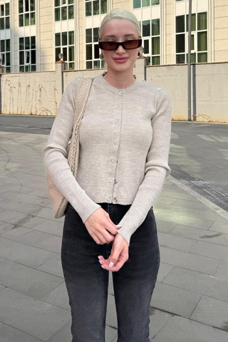 Madmext Bej Çıt Kapamalı Triko Kadın Hırka Mg2579 Bej