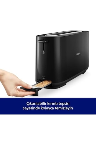 Daily Uzun Yuvalı Ekmek Kızartma Makinesi, Buz Çözme Modu, 8 Kızartma Ayarı, Uzun Yuvalı, Siyah, Hd2590/90