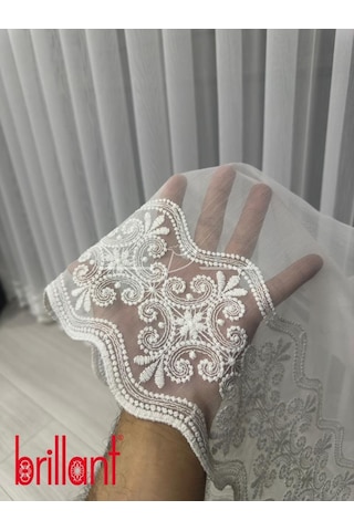 Tül Perde Brillant Marka Su Yolu Yonca Desen Ttm Zemin Kumaş Ultra Dökümlü Ekru