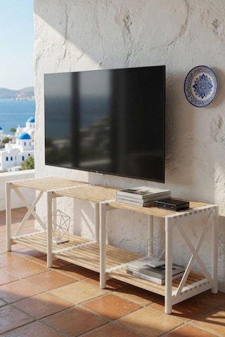 Zenna Ekko Tv Sehpa Masif Ahşap Beyaz