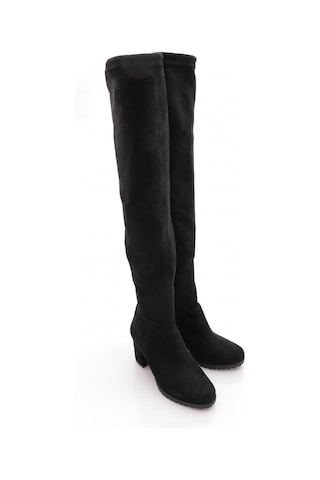 Dgn 5400-22k Kadin Strech Detayli Fermuarli Knee High Topuklu Çizme Siyah Süet