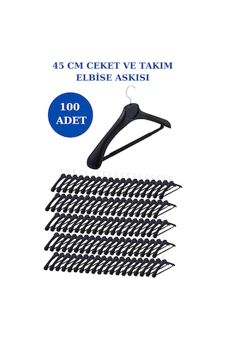 100 Adet Plastik Yüksek Kalite Ceket Askısı Elbise Askısı Siyah