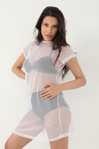 By Papi Kısa Kollu File Elbise Beyaz