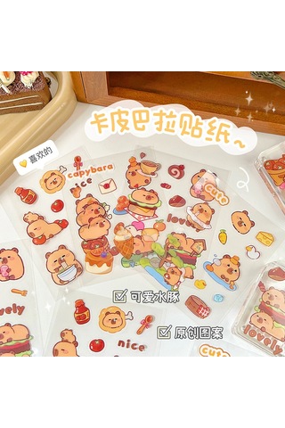 Symbee Kahve Tonlu Kapybara Desenli Pet Stickerler - Öğrencilik Ve Dıy İçin Su Geçirmez 10 Adet Karton Sticker Seti