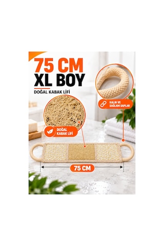 Doğal Kabak Sırt Kesesi Xl 75 Cm Saplı Banyo Ve Duş Kesesi, Kabak Lifli Vücut Peeling Kesesi