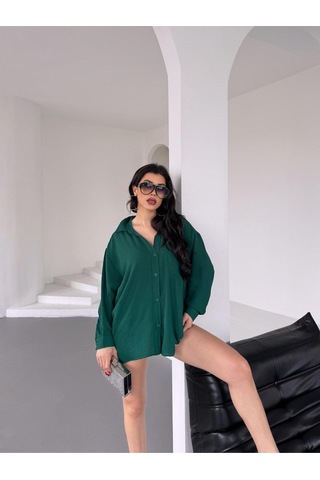 Paw Garage Kadın Flory Ayrobin Oversize Tek Cep Gömlek Yeşil