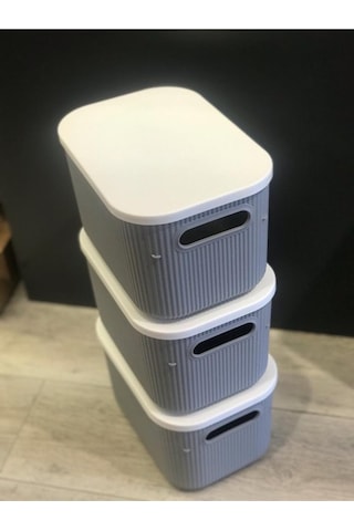 Bayev 3 Adet Storage 6lt Gri Çok Amaçlı Dolap Içi Düzenleyici Kapaklı Kutu, Dekoratif Saklama Kutusu Çok Renkli