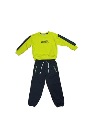 Erkek Çocuk Çift Taraf Ayıcık Desenli Eşofman Takımı Neon Yeşil