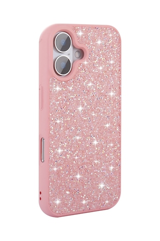 Nourthkiingdom Apple Uyumlu iPhone 16 Plus Kılıf Parlak Taşlı Tasarım Nrtk Pırlanta Kapak - Pembe Pembe