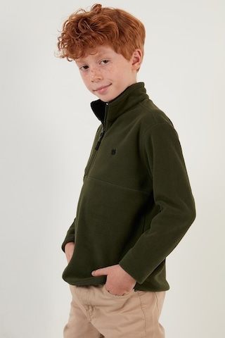 Lela Yumuşak Dokulu Fermuarlı Dik Yaka Şardonlu Kışlık Unisex Çocuk Polar 5905002 Haki