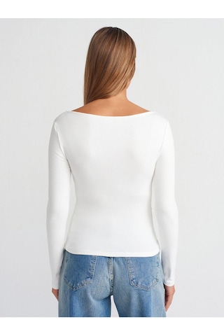 Dilvin 31401 Büzgülü Kayık Yaka Top-ekru-872 Ekru
