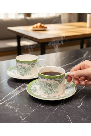 2 Kişilik Double Verdantia Kahve Fincanı-5818 Yeşil