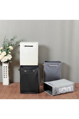 Sones Bağcıklı Stil Çamaşır Sepeti Pu Alt Oxford Kumaş Kirli Giysi Saklama Çantası Küçük Katlanabilir Çamaşır Sepeti Siyah