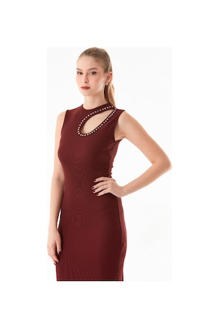 Fullamoda Fitilli Omzu Pencere Detaylı Taşlı Elbise 25ygb7220128414-bordo Bordo