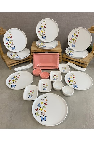 Keramika Takım Kahvaltı Nordıc Dance Of Butterfly Pembe Beyaz