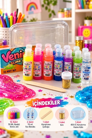 Venino Mega Slime Yapım Seti Kırmızı - Mavi - Pembe - Yeşil - Sarı