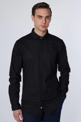 Tudors Slim Fit Uzun Kollu Dar Kesim Gizli Pat Pamuklu Siyah Erkek Gömlek-30960-siyah Siyah