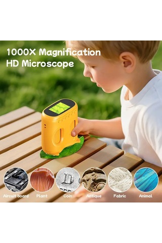 387 Sarı 2'si 1 Arada Dijital Çocuk Mikroskobu & Dürbün - 1000x Büyütme, 1000 Metre Menzil, 2 Mp Full Hd Ekranlı Eğitici Bilim Kiti