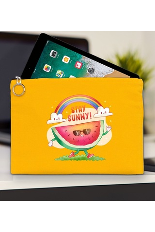 Bk Gift Yaz Temalı-7 Sarı Tablet Çantası 30x21cm, Apple iPad Uyumlu Çantası, Baskılı Tablet Kılıfı Kılıf