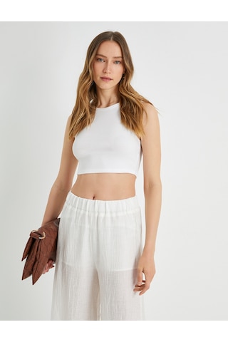 Koton Basic Crop Atlet Halter Yaka Pamuklu Beyaz 2sak10413ek