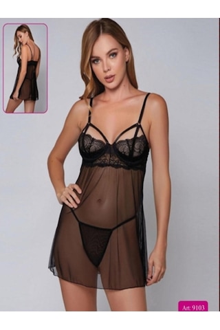 New Dreams Bayan Tül Fantazi Babydoll Gecelik 9103 Siyah