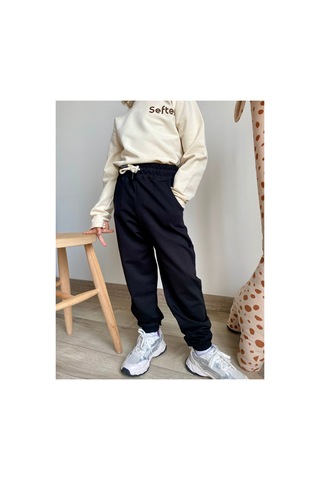 Heyadventure Erkek / Kız Çocuk Cepli Jogger Eşofman Altı Paçası Lastikli Siyah Siyah