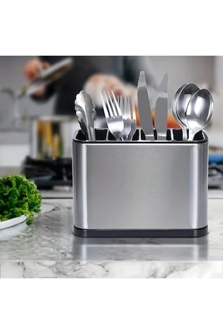 Trendooze Gaojunshop01 1 Paslanmaz Çelik Çatal Bıçak Kutusu, 4 Bölme, Gümüş Renk Gümüş