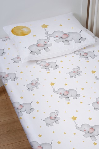 Organik Bebek Boy Lastikli Çarşaf Seti 70x130 - Hayalperest Fil