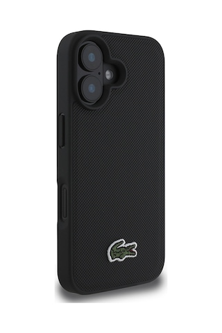 Apple Uyumlu iPhone 16 Kılıf Lacoste Lisanslı Pu Pike Desenli Timsah Logolu Ve Type-c Kablo 1.5m Siyah