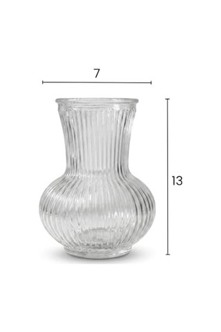 Pure Model El Yapımı Üfleme Cam Küçük Vazo - Şeffaf Optikli Dekoratif Çiçeklik 13x7 Cm