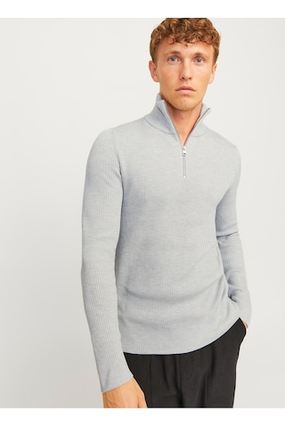 Bisiklet Yaka A-form Fit Gri Erkek Kazak 12257773 Jjeperfect Knıt Half Zıp S Gri