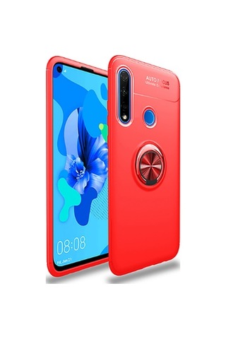 Huawei P40 Lite E Kılıf Yüzüğü Stant Ve Araç Tutucu Olabilen Şık Esnek Premium Silikon Kapak Ryc/ravel Kirmizi