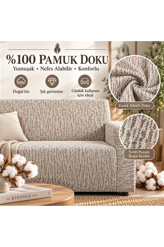 Altınkoza Koltuk Örtüsü - 3+3+1+1 Takım -%100 Pamuklu Esnek Streç Kumaş - Her Tip Kanepeye Uyumlu - Salon Oturma Grubu Koruyucu Kılıf - Yumuşak Dokulu Şık Ve Kullanışlı - Taş Çok Renkli