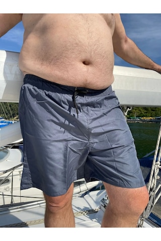 Miami Beach Erkek Büyük Beden Füme Hızlı Kuruyan Kumaş Tek Arka Cepli Standart Boy Mayo Deniz Şortu Füme