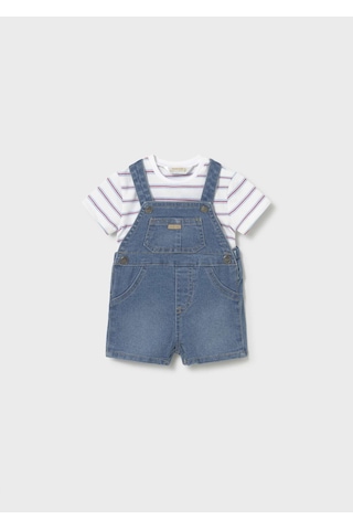 Erkek Bebek Denim Kısa Tulum Tişört Takım 1623 Mavi