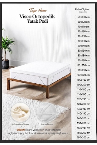Tago Home Visco Ortopedik Yatak Koruyucu Yatak Pedi & Yatak Şiltesi Lastikli Fermuarlı 90 x 200