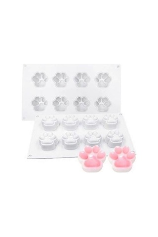 Kendin Yap Hayvan Pençesi Şeklinde Mum Yapıştırıcı Kek Jöle Puding Silikon Kalıp, Özellikler: 8 Kedi Pençesi Çok Renkli