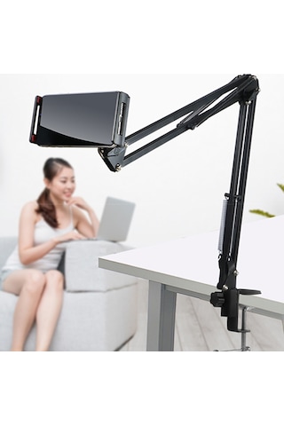 Skycity Siyah Metal Kolu Telefon Tutucu - Yatakta Ve Masaüstünde Tv/film İzlemek İçin, 0-140mm Ekipman Uyumlu, Boyun Ağrısı Önleyici