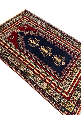 El Dokuma Taşpınar Halısı 125x200 Kök Boya Kırmızı Lacivert %100 Yün Halı