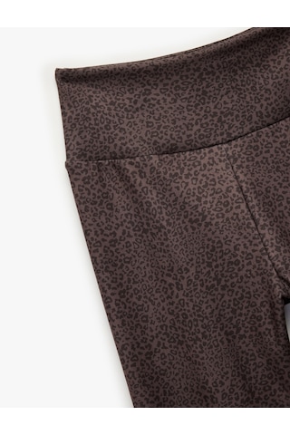 Koton Yüksek Bel Slim Fit Leopar Desenli Spor Tayt Kahverengi Desenli 6wak40235nk Kahverengi Desenli