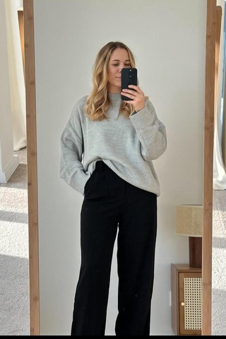 Gri Bisiklet Yaka Oversize Triko Kazak Mg1972 Gri