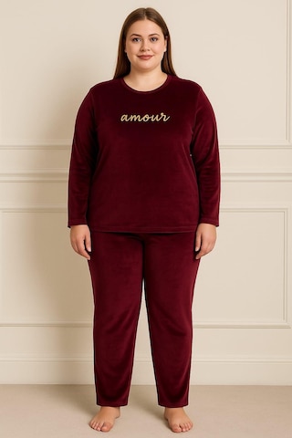 Kadın 13213 Büyük Beden Kadife Pijama Takımı Mürdüm MÜRDÜM
