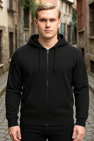 Siyah Kapşonlu Fermuarlı Sweatshirt Siyah