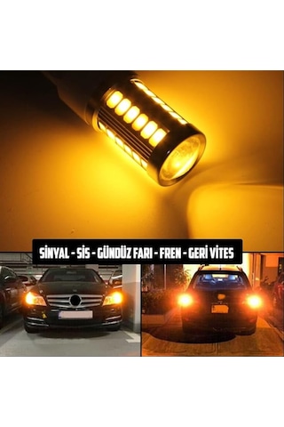 2 Adet T20 Led Ampul Mercekli 33 Ledli Çift Duy Turuncu